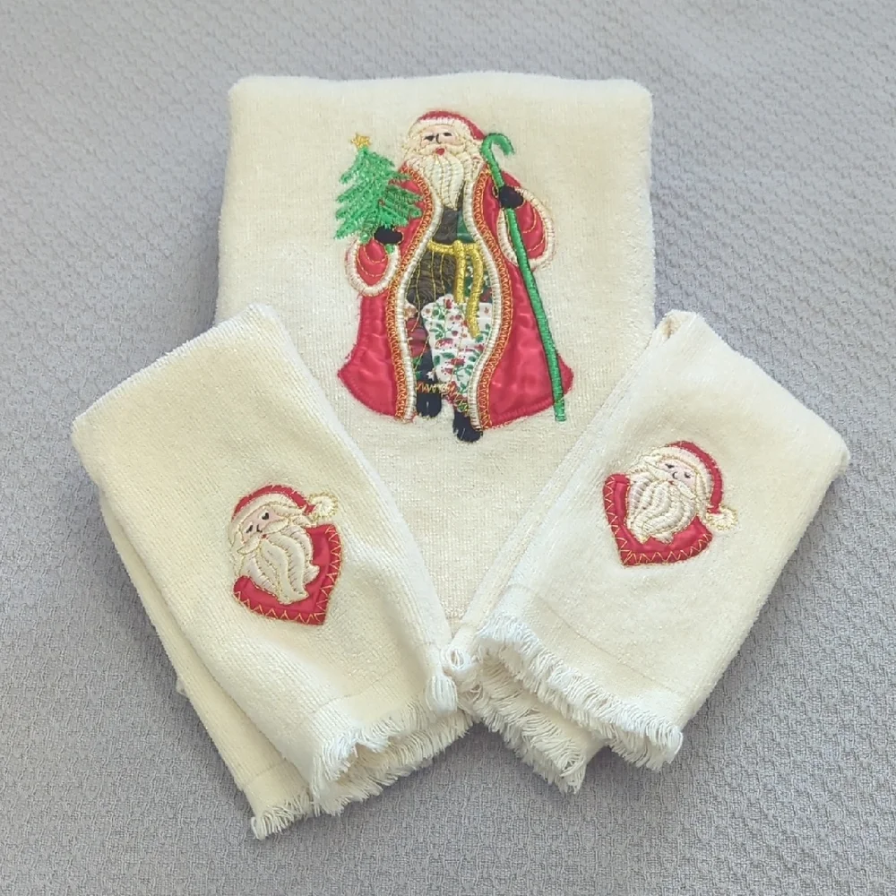 Towel Set Christmas Santa Embroidered